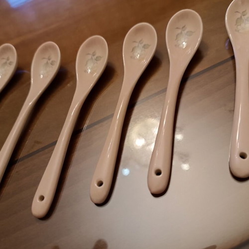 Porcelain spoons with pink flower design, 14 cm, new