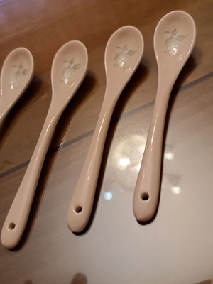 Porcelain spoons with pink flower design, 14 cm, new
