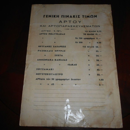 Poster on cardboard used, bread price list 50x35cm