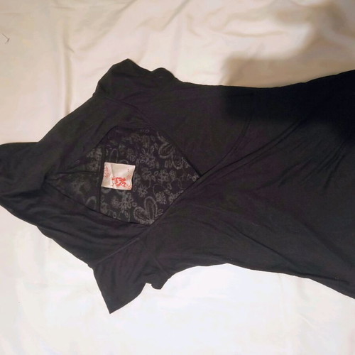 Lynne wrap top with hood like new, black, velvet details