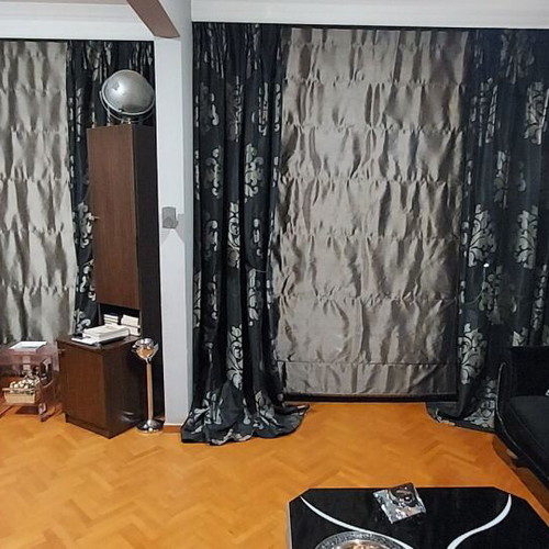 Set of 2 luxury custom made curtain sets with Roman blinds and decorative rinto