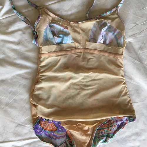 One-piece swimsuit, colorful with nude lining, size S