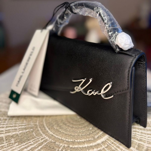 Karl Lagerfeld K/Signature Slim Crossbody Bag new, black and silver leather