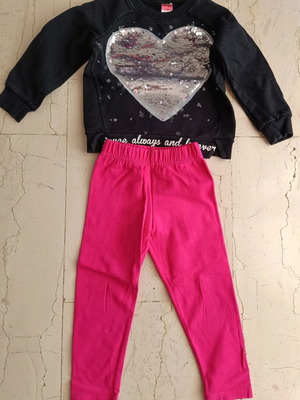 Joyce set number 1 with black sequin heart blouse and pink leggings like new