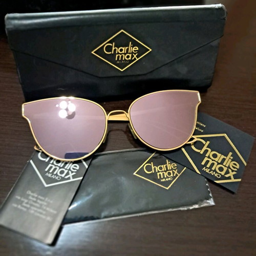 Charlie Max women's sunglasses gold with pink lenses like new