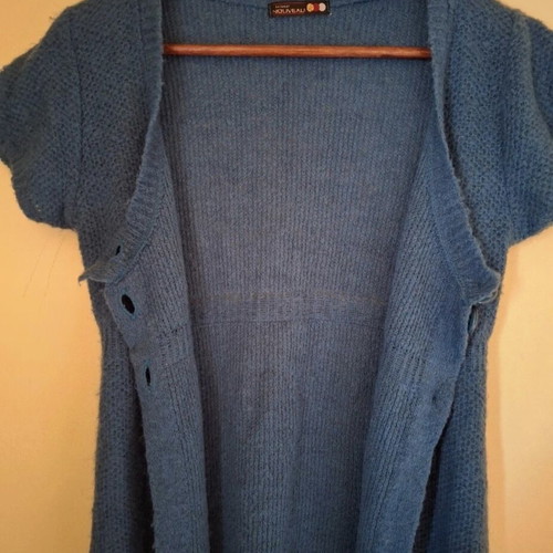 Knitted short-sleeve wool cardigan like new, petrol color, size S-M