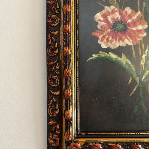 Vintage handmade embroidery framed artwork