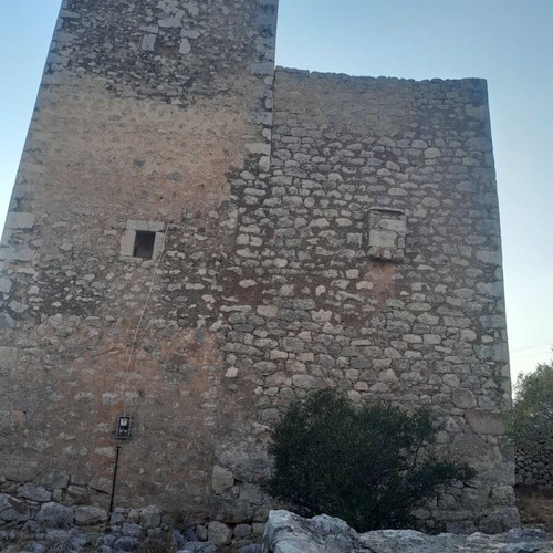 Kapetanospito building from 1876 in Areopoli Mani with sea view