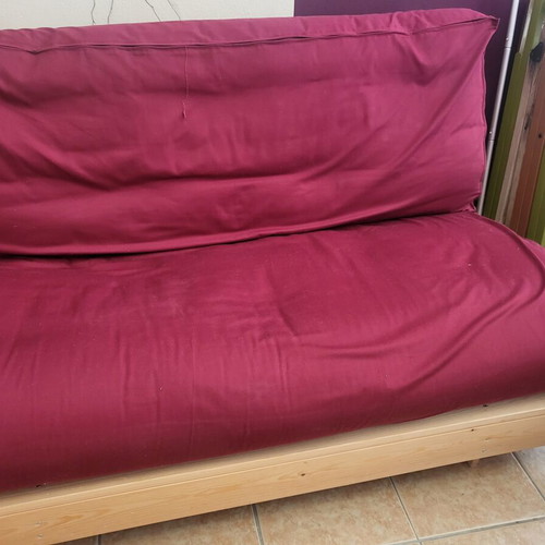 Futon sofa bed, pine wood, multifunctional