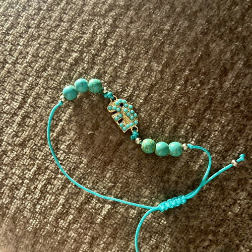 Handmade turquoise bracelet with elephant charm adjustable