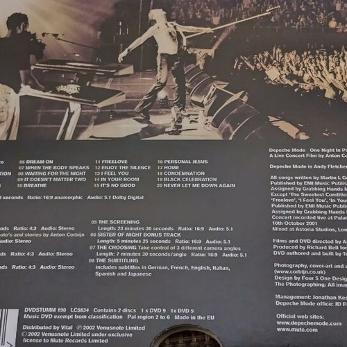 Depeche Mode One Night In Paris DVD like new, electronic