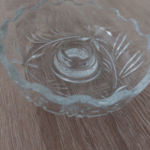Glass Candle Holder decorative with carved design, like new, 12 cm