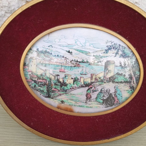 Wall paintings used, set of 2 with Constantinople, red velvet