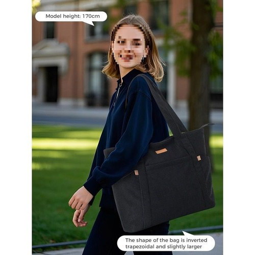 Lekespring women's shopper bag with 17-inch laptop compartment, black
