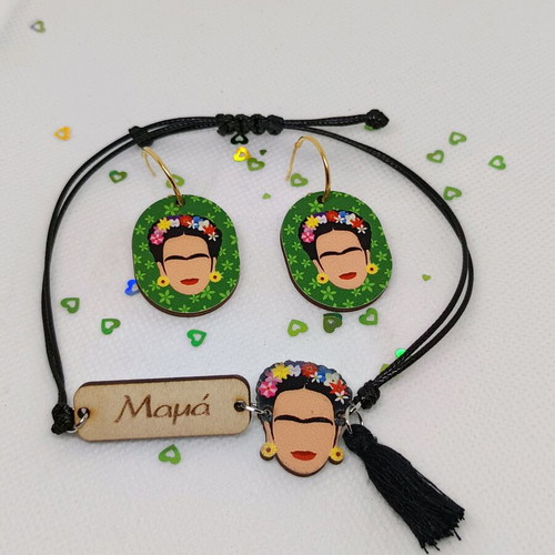 Frida Kahlo jewelry like new, colorful earrings and adjustable mom bracelet