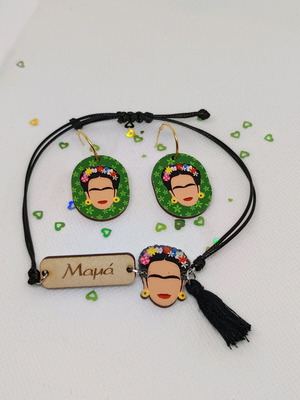 Frida Kahlo jewelry like new, colorful earrings and adjustable mom bracelet