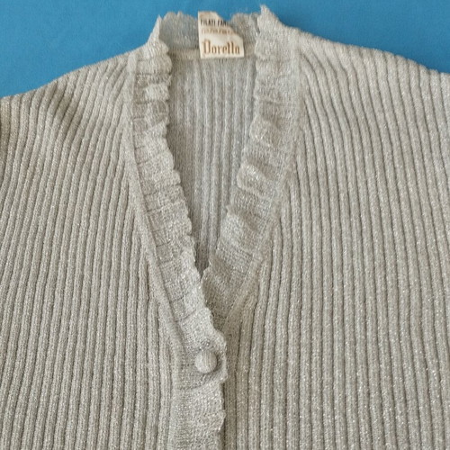 Dorella Filati Fantasia Metallic Silver Ribbed Knit Top Size M like new