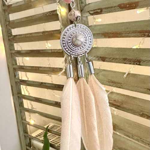 Boho earrings with feathers and stones like new