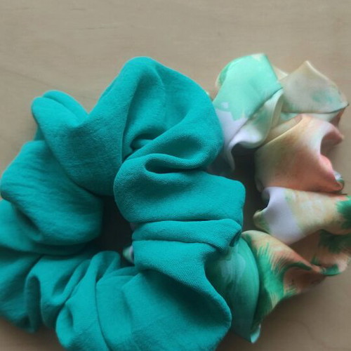 Handmade satin scrunchies set of 2 new, green
