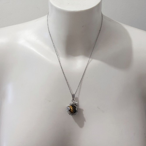Pendant Chinese Dragon with Tiger Eye Steel new