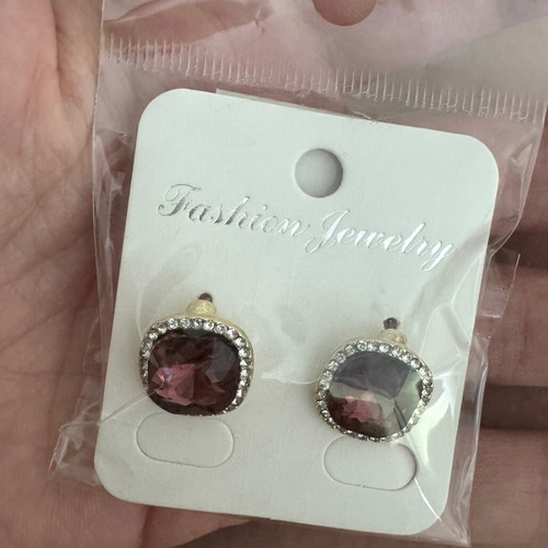 Norma Collection nickel free earrings with brown/purple Swarovski crystals and zircon, new