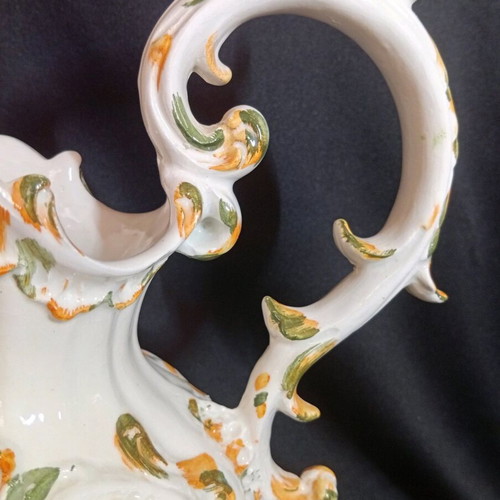 Bassano Italy ceramic jug vase with hand painted floral Rococo design