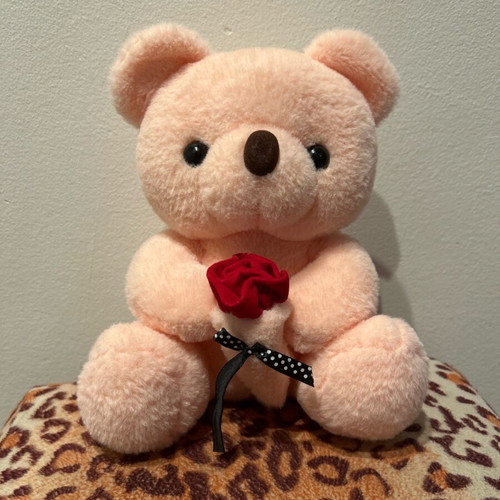 Pink teddy bear new with red rose