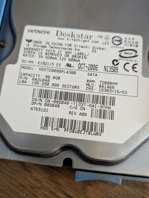 Hitachi Deskstar HDS728080PLA380 hard drive used 80GB SATA 7200RPM