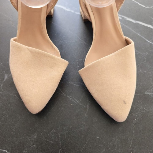 Call It Spring beige faux suede pumps with ankle strap, size 39
