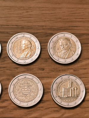 Greek 2 Euro coins used, set of 8 commemorative