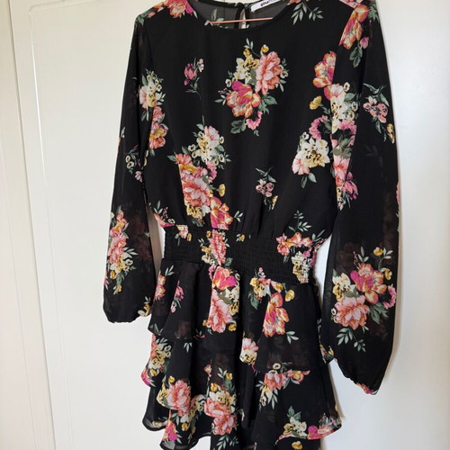 Black Floral Chiffon Mini Dress Gina Tricot used, size 38