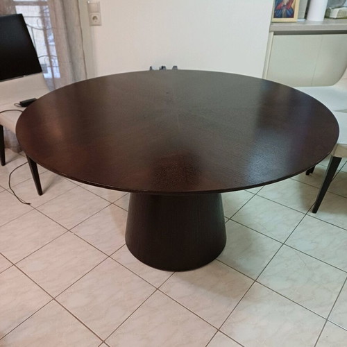 Rotonda table like new, oak wood wenge with bottle holder