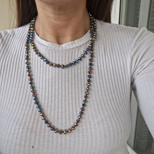 Long polymorphic necklace with purple crystals new