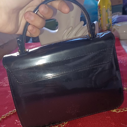 Original Marines Black Patent Leather Handbag like new with Gold Chain
