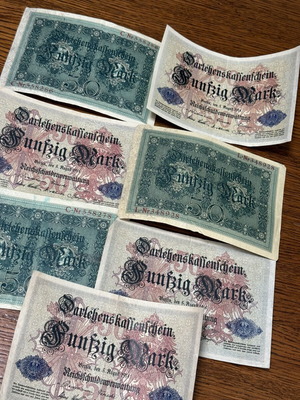 50 Mark 1914 banknotes, lot