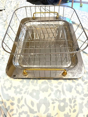 Vintage 1970s inox serving tray used for snacks and meals