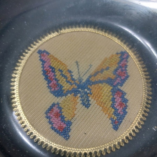 Ashtray with handmade embroidery used