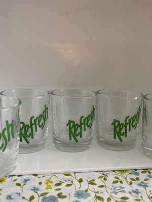 Promotional shot glasses like new, pack of 5, Refresh classic size