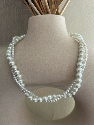 Necklace with double pearl strands new, handmade, white