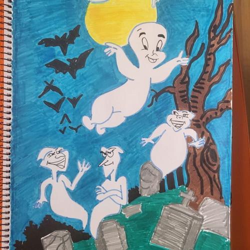 Watercolor painting hand-drawn with marker new