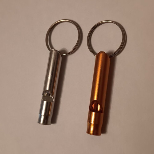Set of 2 metal children's whistles with rings new