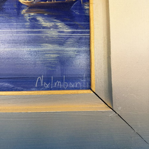 D. Nalbantis oil painting with wooden frame, view of Constantinople