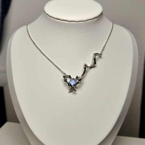 Celestial Silver S925 Moon Necklace with Opalite Stone, New