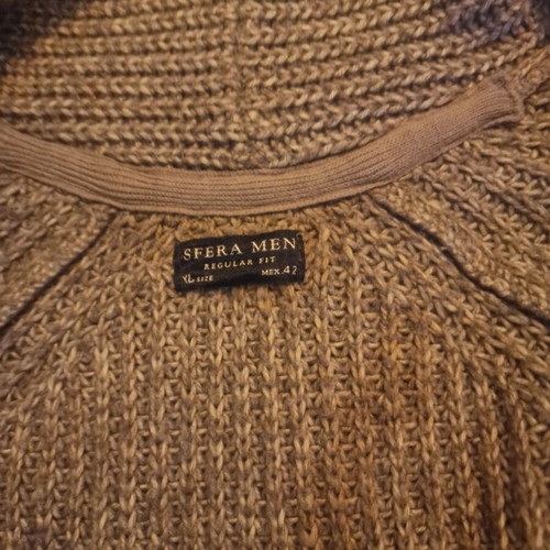 Sfera Men chunky knit cardigan with shawl collar used, brown, size XL