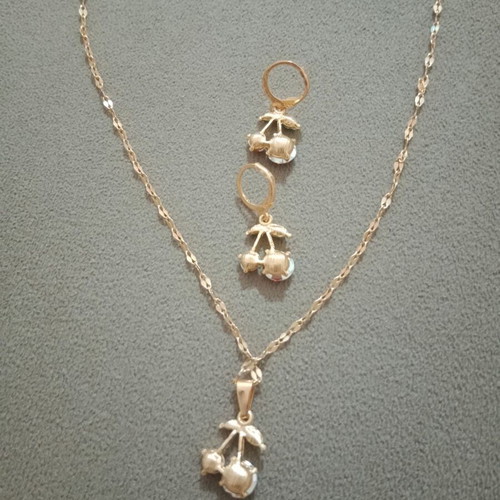 Cherry necklace and earrings set new, red and gold tone