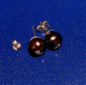 Σκουλαρίκια ασημί 925 με μαύρα μαργαριτάρια