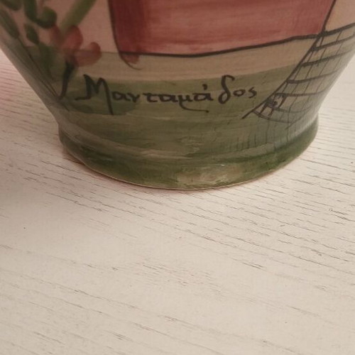 Ceramic vase like new with handpainted nature and traditional house details