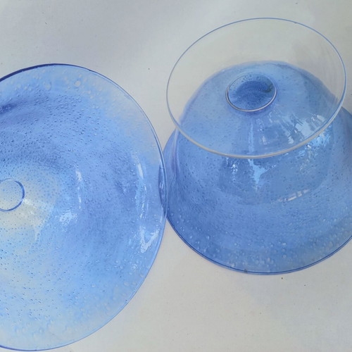 Glass bowl set like new, two decorative handblown pieces