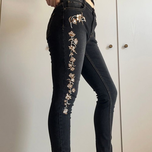 Boho black high waisted skinny slim jeans used, Stradivarius, size S/M