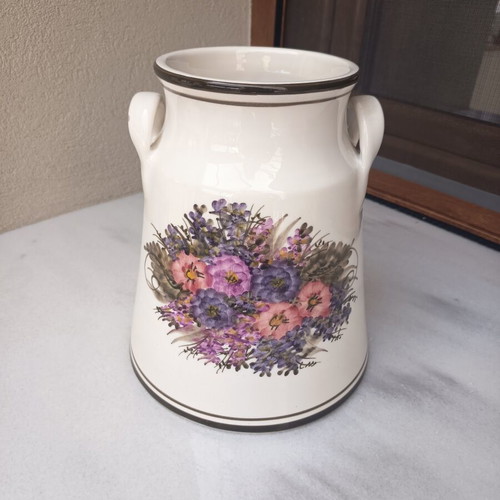 Handmade decorative vase used, painted with flowers